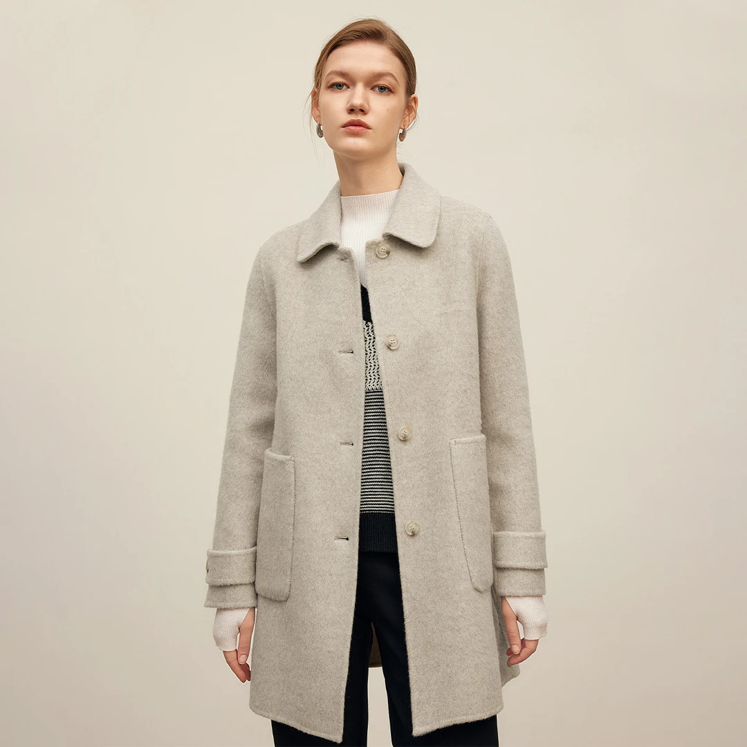 【珊珊专属】简约大衣女冬季翻领直身H版中长款毛呢外套Y426302774