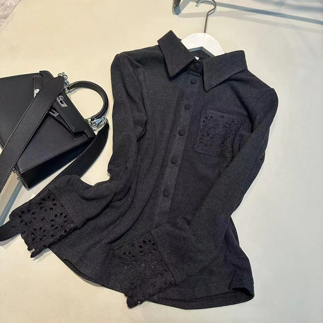 《姚家优麦汇》Y7322冬款双面绒衬衫领设计感百搭长袖显瘦上衣款女