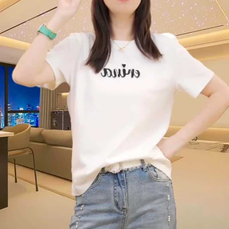 2025春季宽松休闲圆袖短袖T恤女简约大气时尚洋气高级百搭上衣