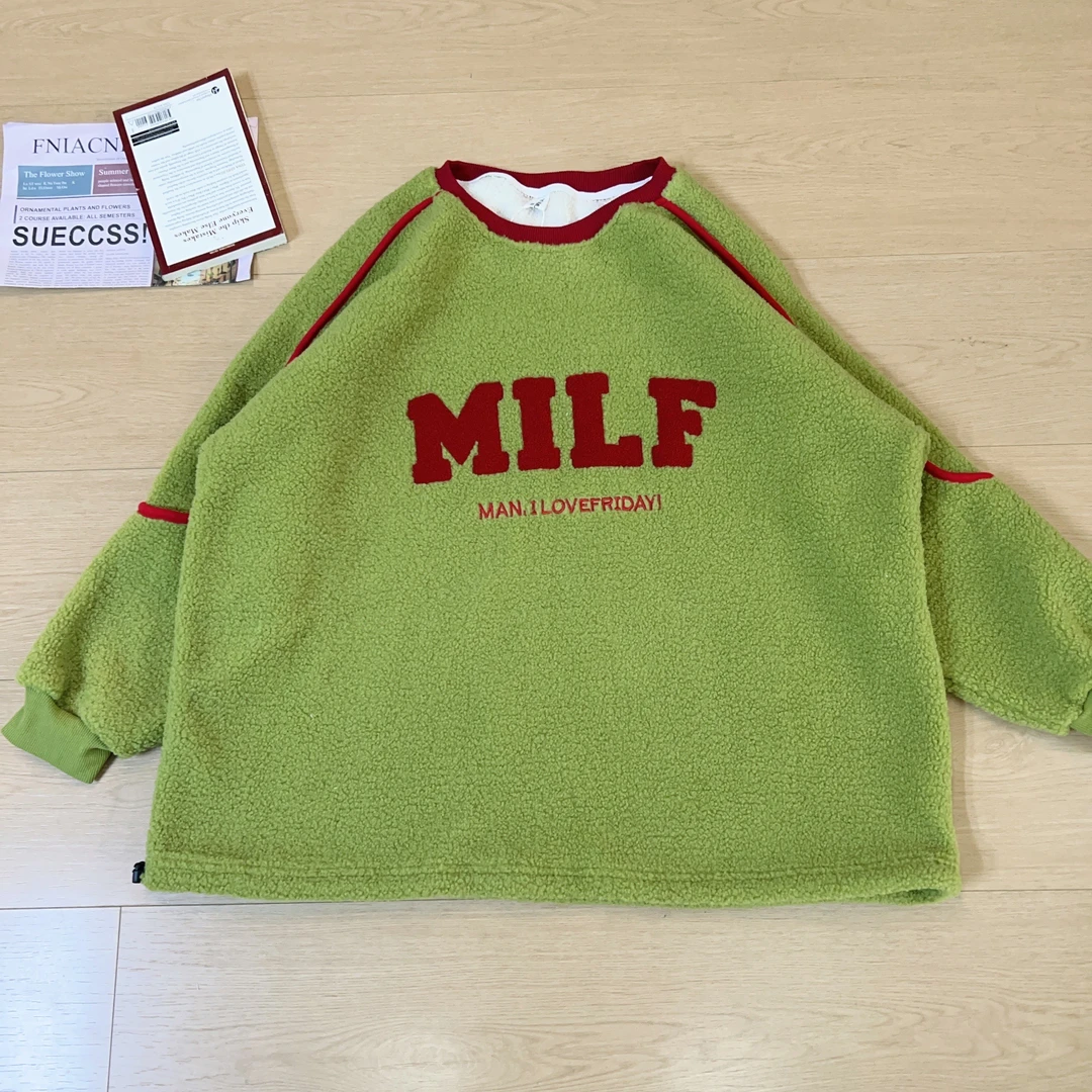 2025秋季新款休闲字母刺绣加绒加厚纯色长袖卫衣1125