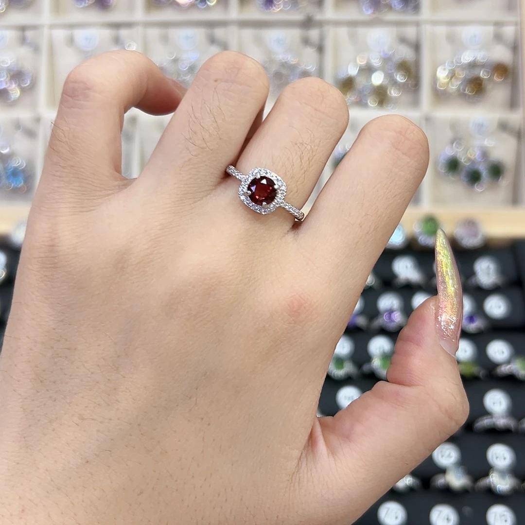 石榴石戒指银S925镶嵌