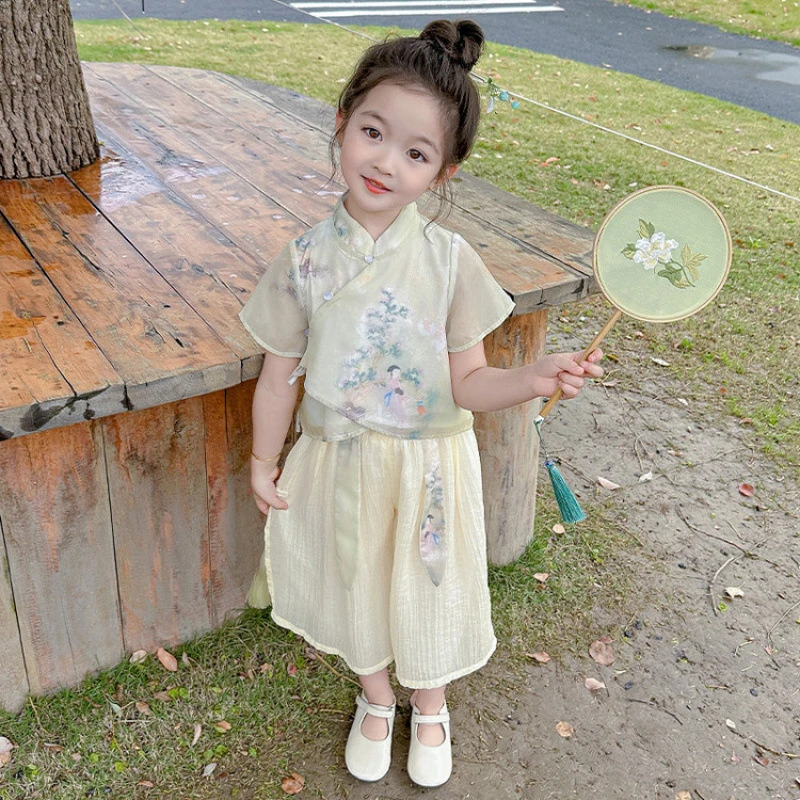 女宝小女孩汉服套装夏季新款女孩新中式国风夏装洋气时髦两件套潮