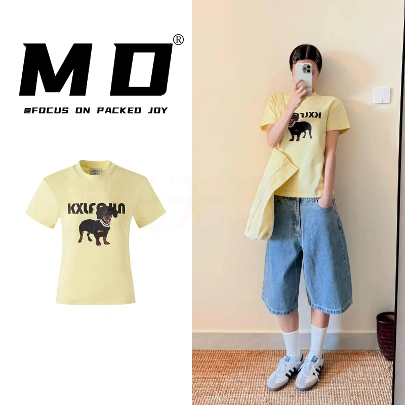 韩国小众ins辣妹正肩短袖T恤女夏季植物花夲纯棉印花修身上衣ins