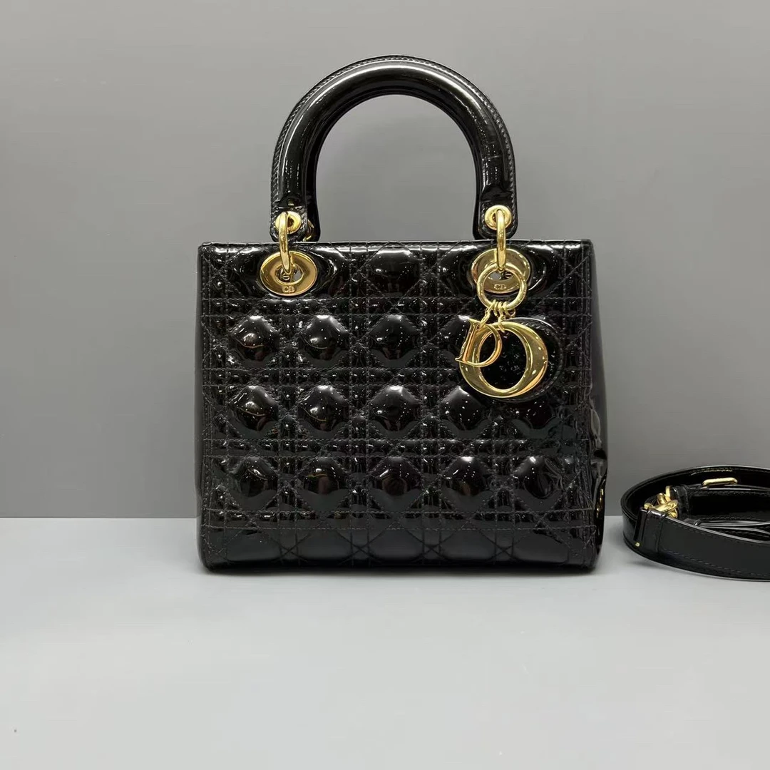 95新 DIOR/迪奥 黑金漆皮五格戴妃包 尺寸24*20 SV14376