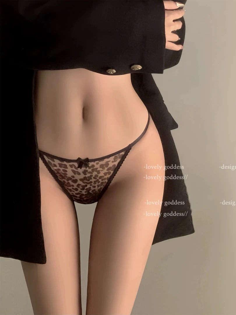 豹纹这么少女心~ 绑带豹纹性感女生内裤镂空蝴蝶结透气蕾丝边纯欲