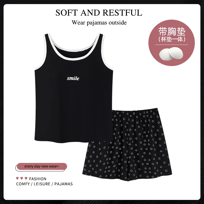 夏季带胸垫背心家居服睡衣套装24069
