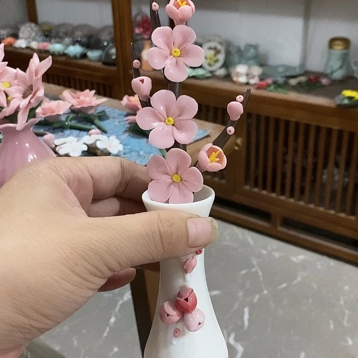 瓷片纯手工陶瓷花摆件瑕