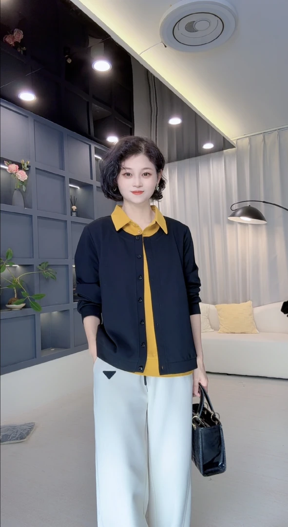 [一雅2562]秋季新款显瘦气质时尚假两件打底上衣长袖