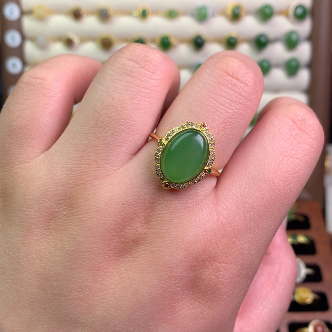 和田玉银S925镶嵌戒指