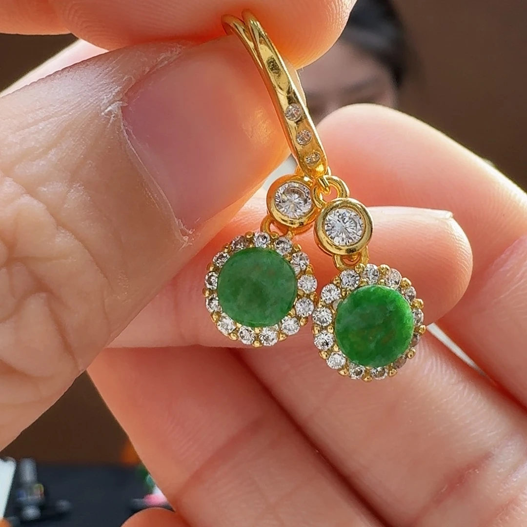 翡翠耳饰银S925镶嵌耳饰17