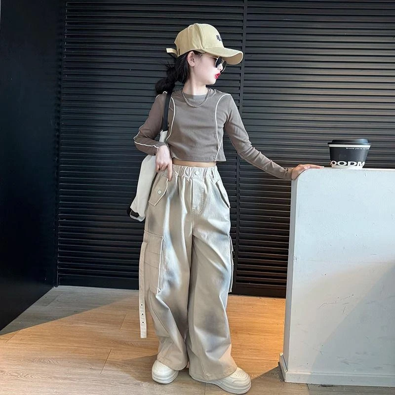 女童潮酷工装裤春秋新款儿童爵士街舞裤子中大童女装秋季套装