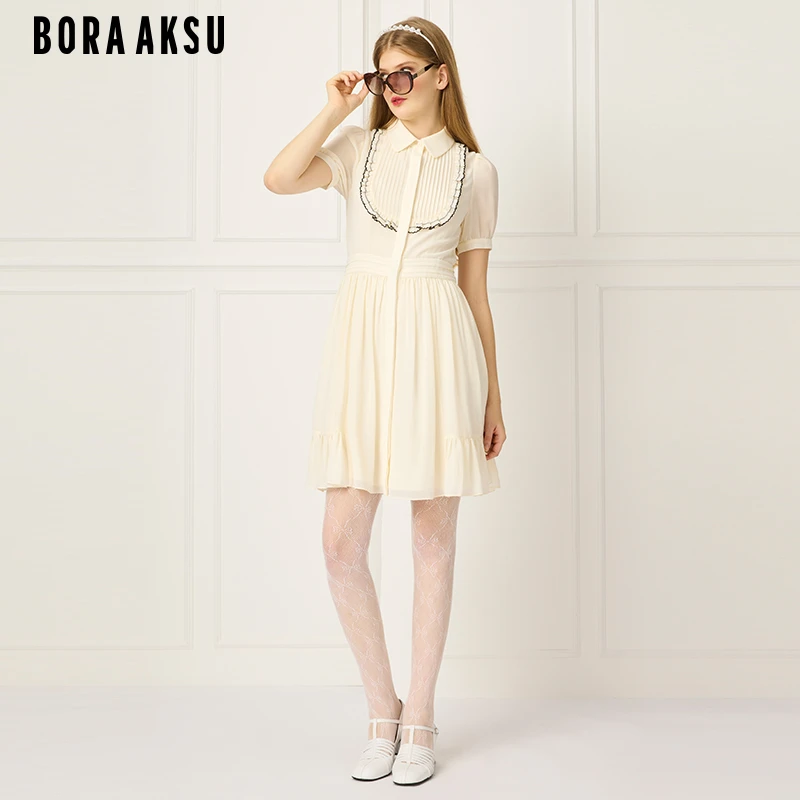 商场同款BORA AKSU夏法式彼得潘领木耳褶泡泡袖连衣裙B1FCW64590