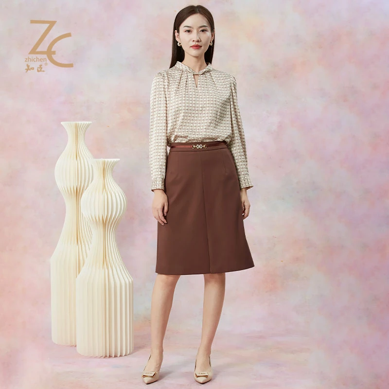 【商场同款】知臣秋新品 温柔百搭中古风直筒A摆裙女 20233523