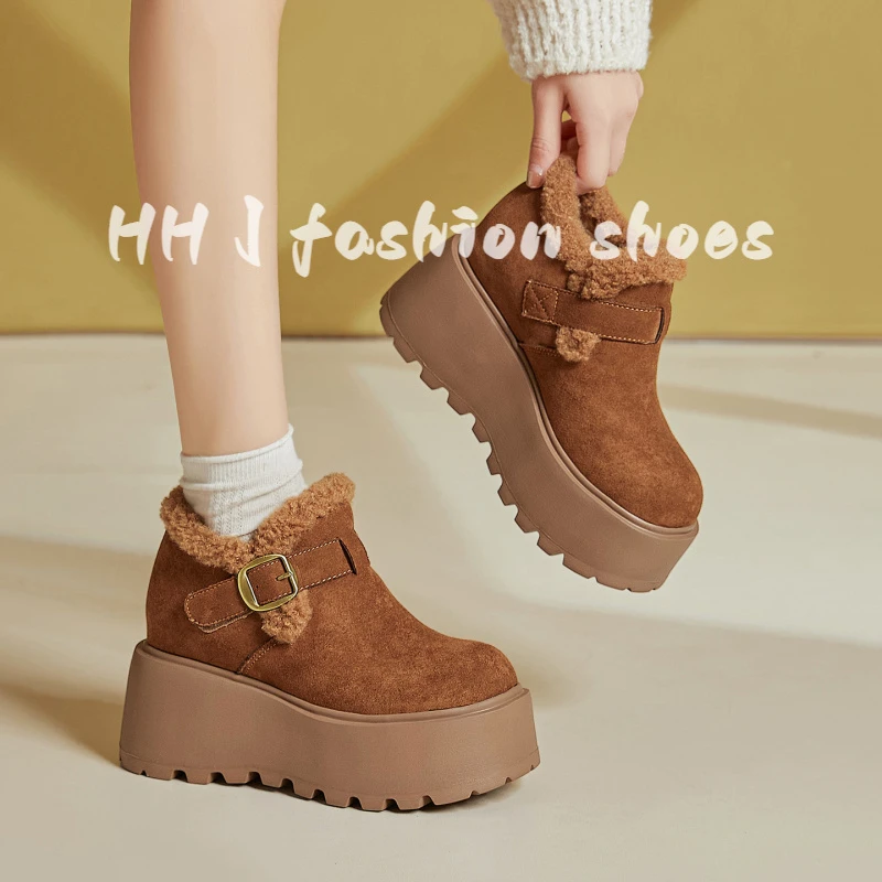 2025新款东北厚底雪地靴女冬季加绒加厚保暖增高百搭勃肯棉鞋全包