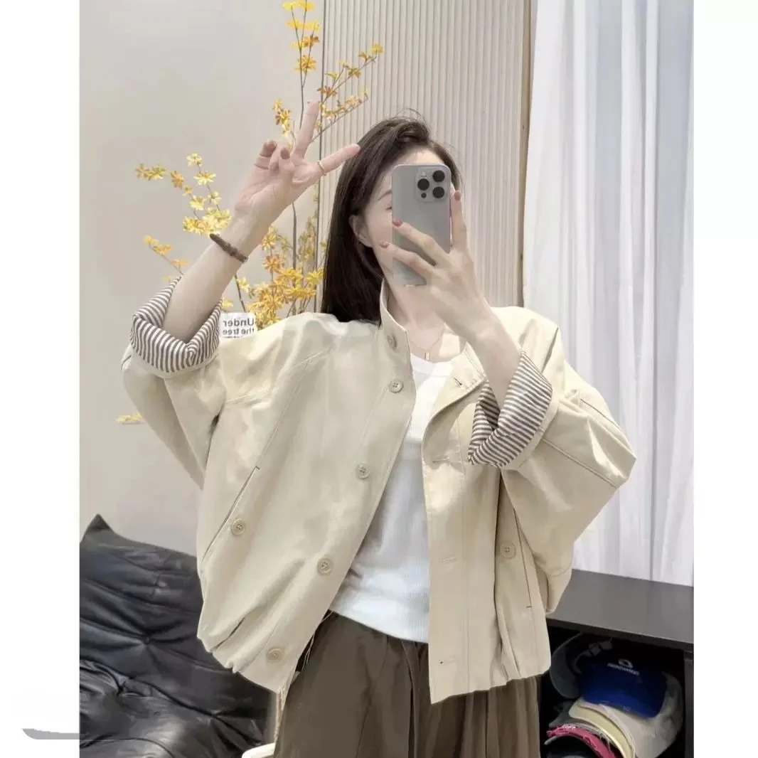 原版高级韩系立领工装外套女秋季港风休闲流行爆款夹克上衣2575