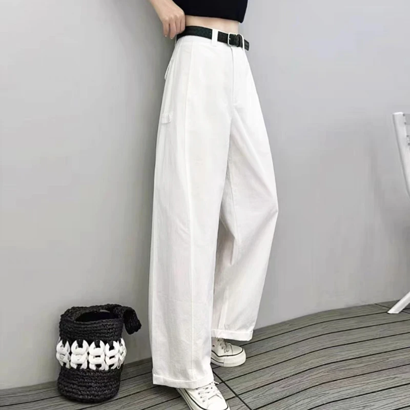 藏青色高级感简约休闲裤女2025夏新款设计感垂感阔腿裤显瘦弯刀裤