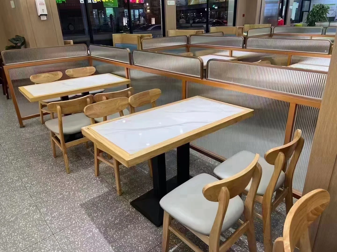 实木岩板长方桌桌椅适用于奶茶面馆小吃店等商用场景