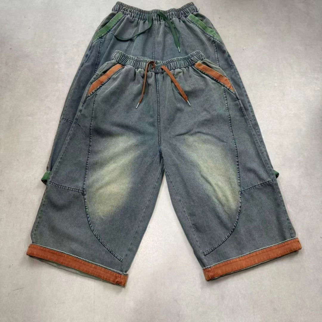 夏季宽松牛仔裤拼色休闲裤女士裤子哈伦裤17125