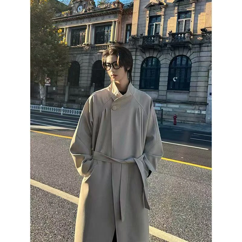 春季长袖长款立领拼接休闲风风衣大衣休闲
