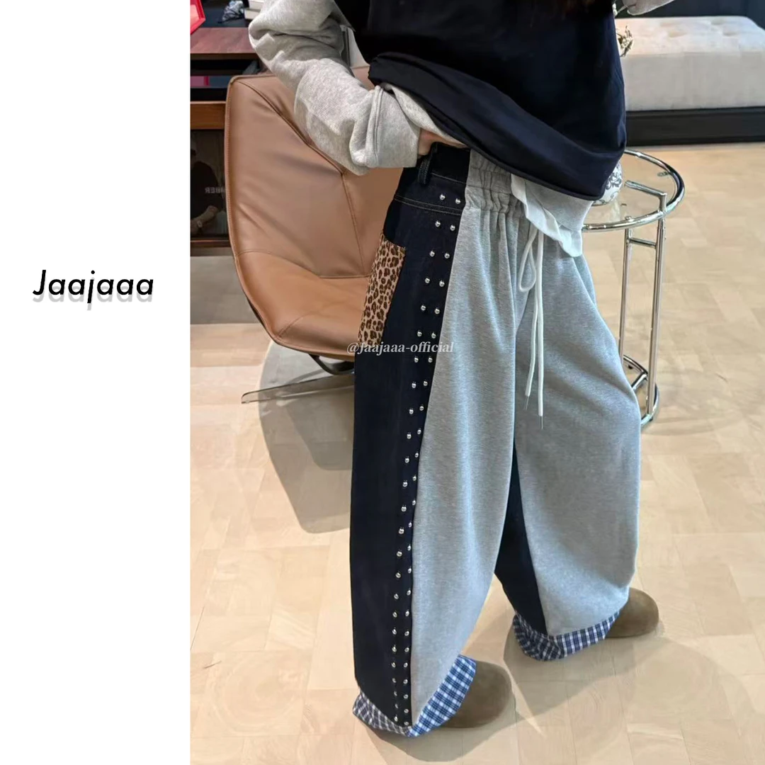 Jaajaaa晚秋之序 设计休闲时尚拼接撞色百搭重工小众直筒裤/CKXHD
