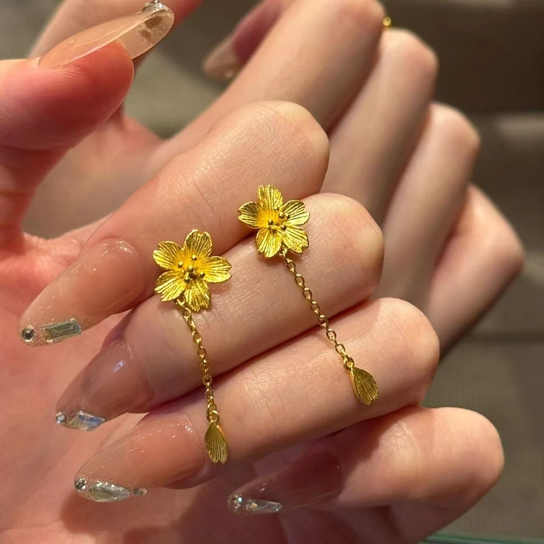 柯柒 铜合金耳饰 樱花流苏耳钉轻奢气质高级小众设计感冷淡风耳饰