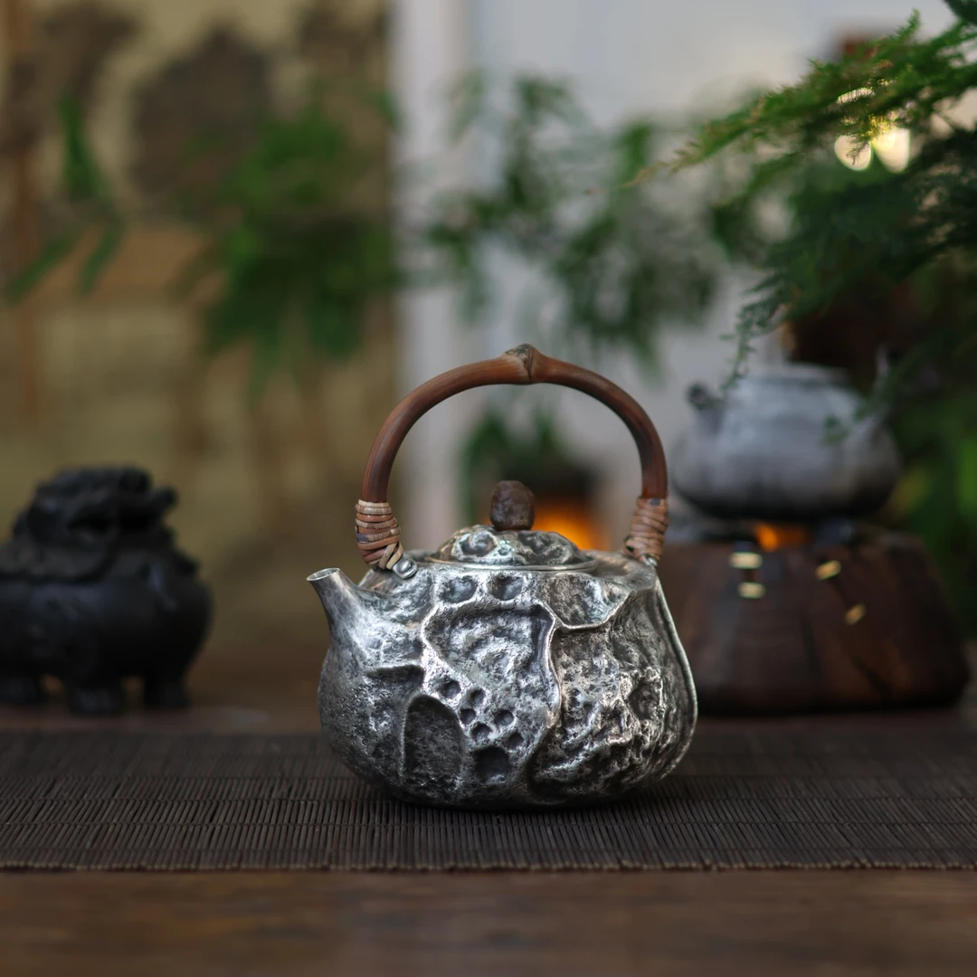 【夷嘉茗友】苍岩系列，999纯银手工银制煮壶。