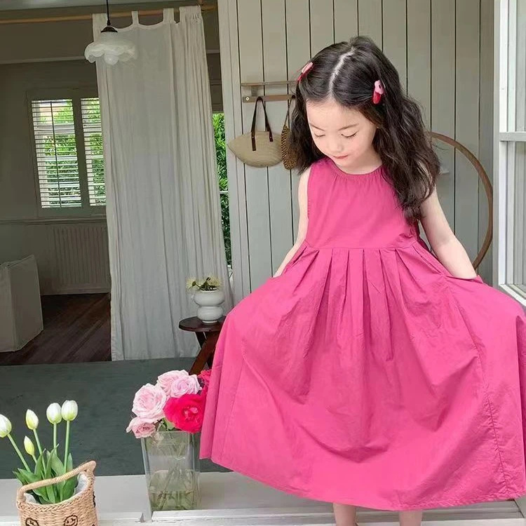 女童背心裙女孩2025夏季新款儿童中大童韩版简约无袖裙子宝宝女宝