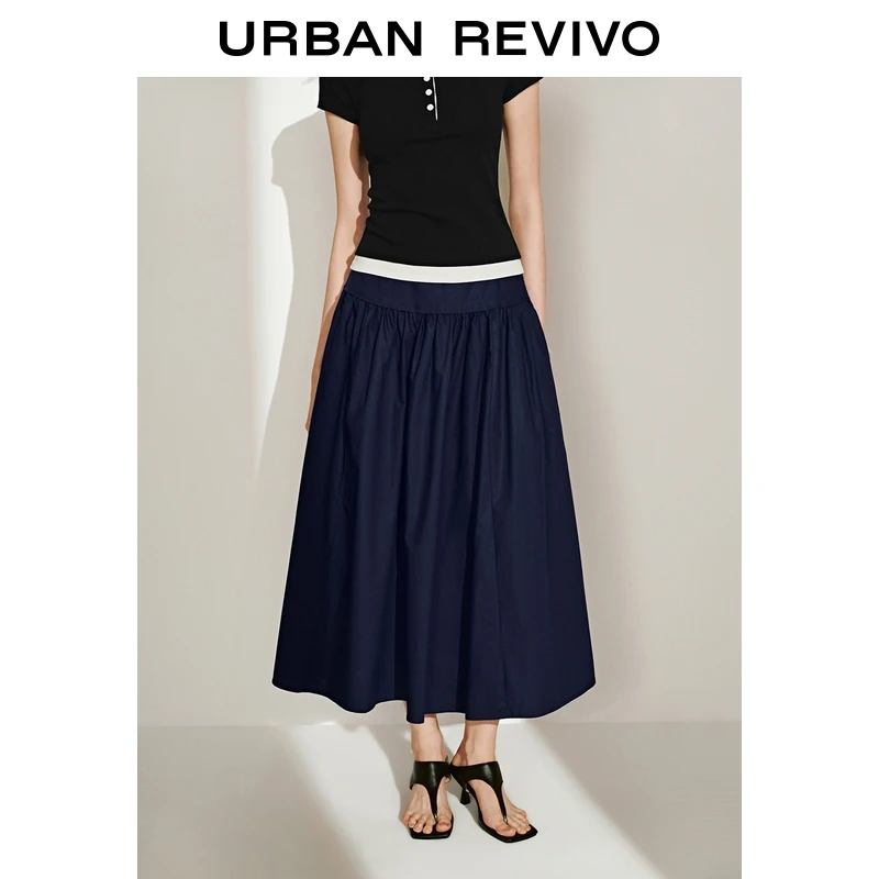 UR2025夏季新款女装休闲拼接高腰宽松A字半裙UWM550023