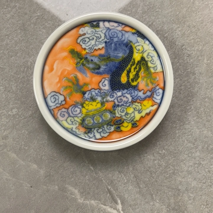 摆件瓷粉彩腾龙盖置