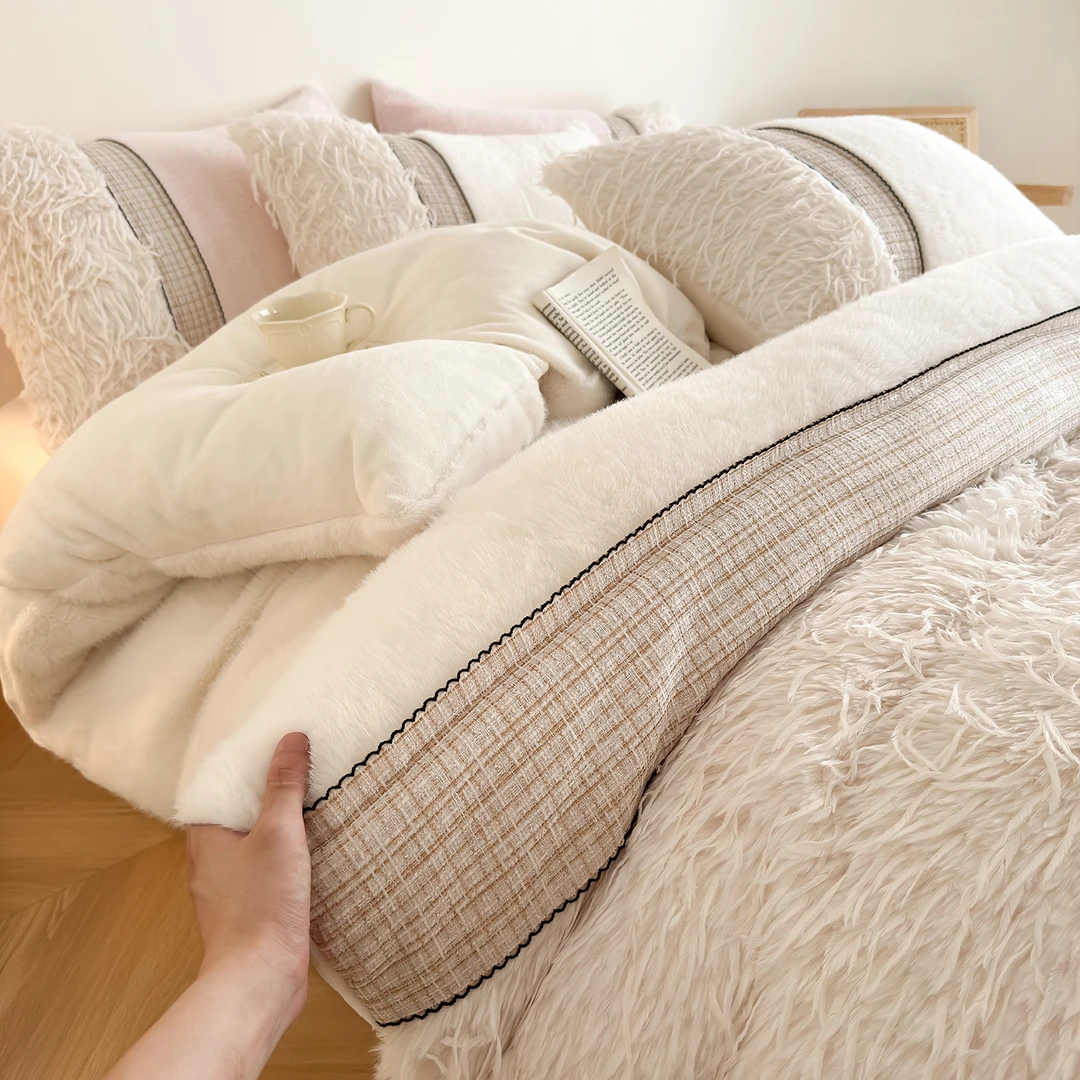 春季防寒牛奶16支以下毛绒加厚床品套件被套秋季