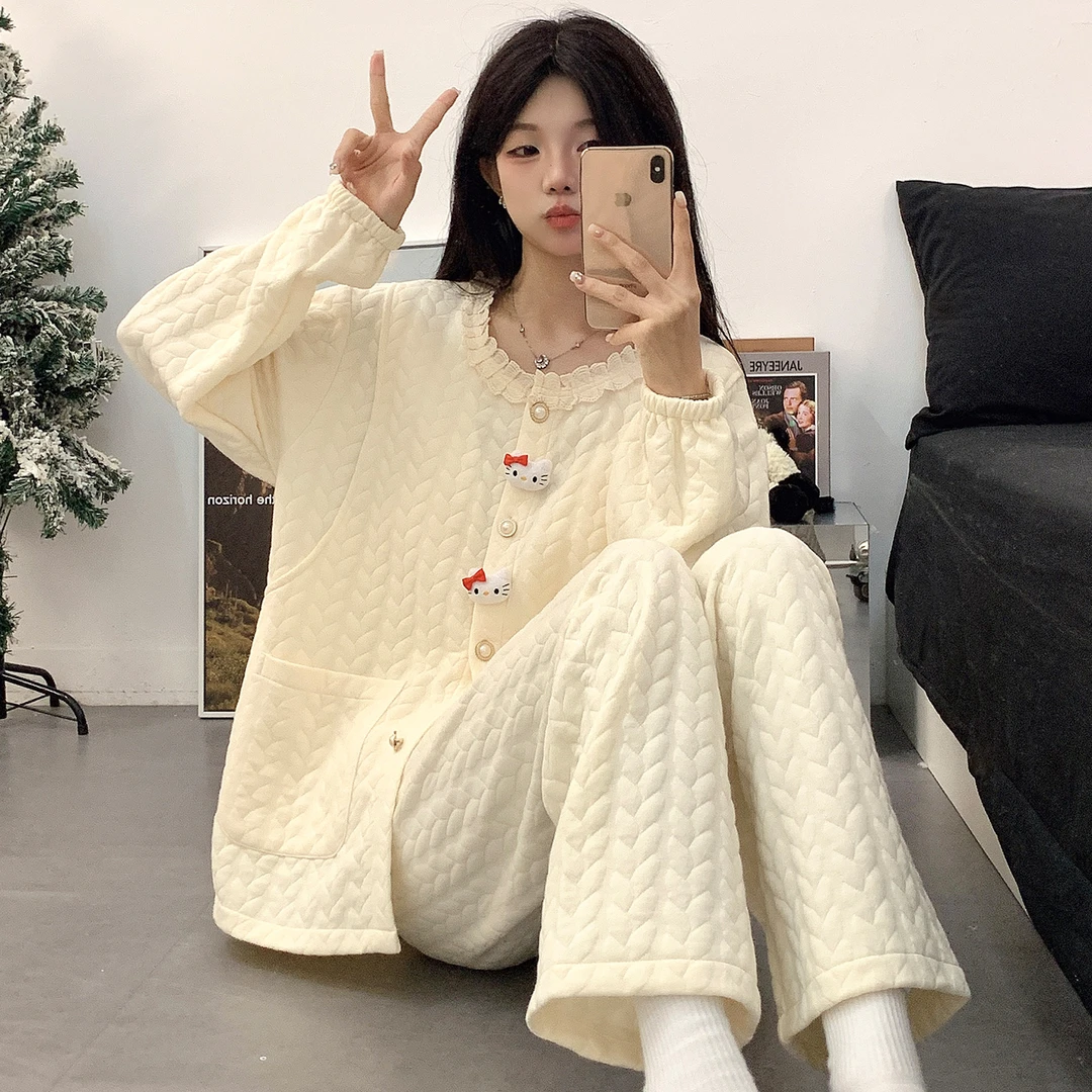 空气棉秋冬甜美月子服带胸垫产妇哺乳睡衣孕妇家居服产后11月份十