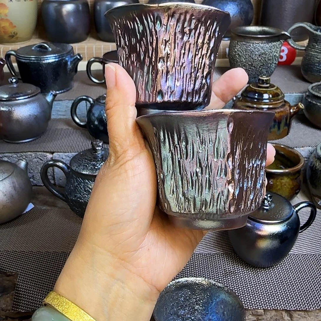 杯罗*建水紫陶柴烧杯微瑕