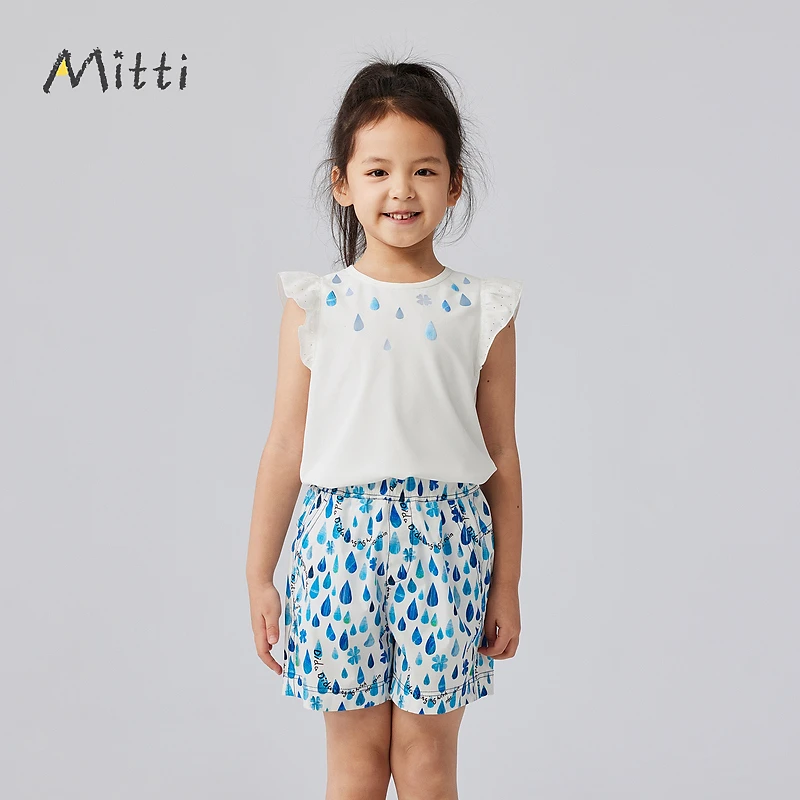 Mitti商夏季女童小飞袖T恤光变印花针织速干儿童上衣MW43009110