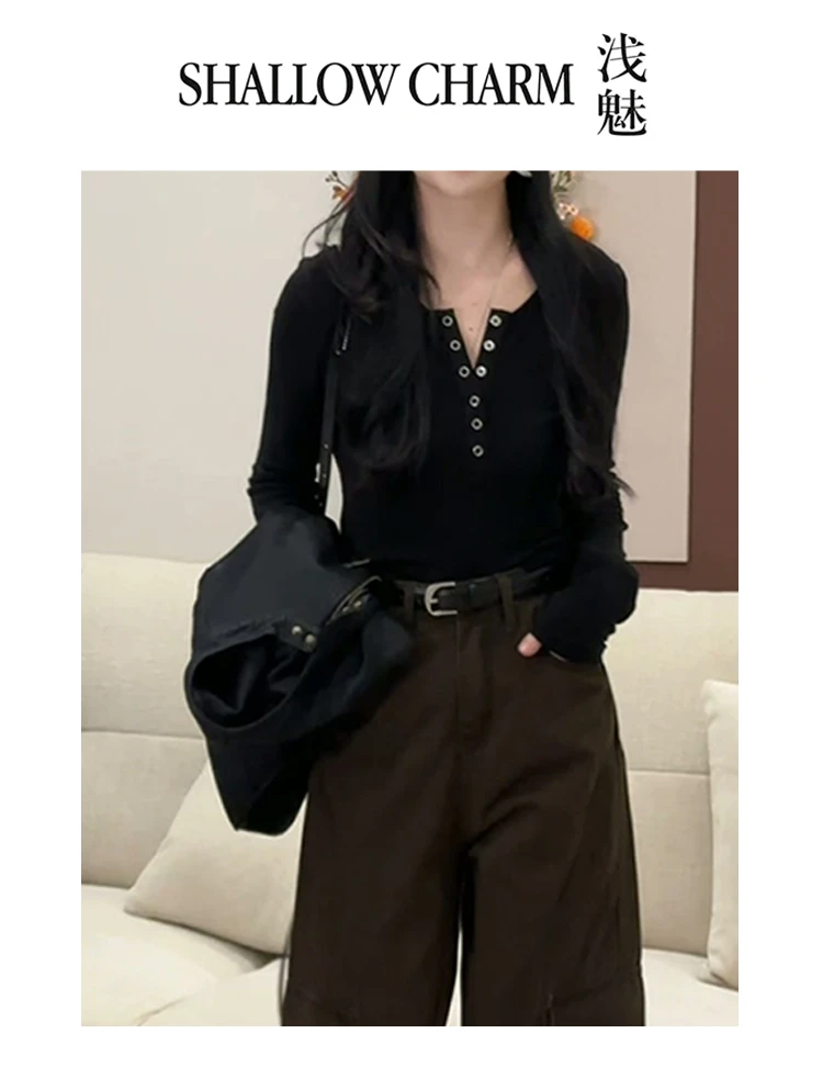 SHALLOW CHARM/浅魅1505韩系气质纯欲风长袖T恤显瘦时尚休闲百搭