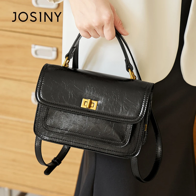 JOSINY/卓诗尼复古轻奢油蜡皮手提包包女2025新款百搭单肩斜挎包