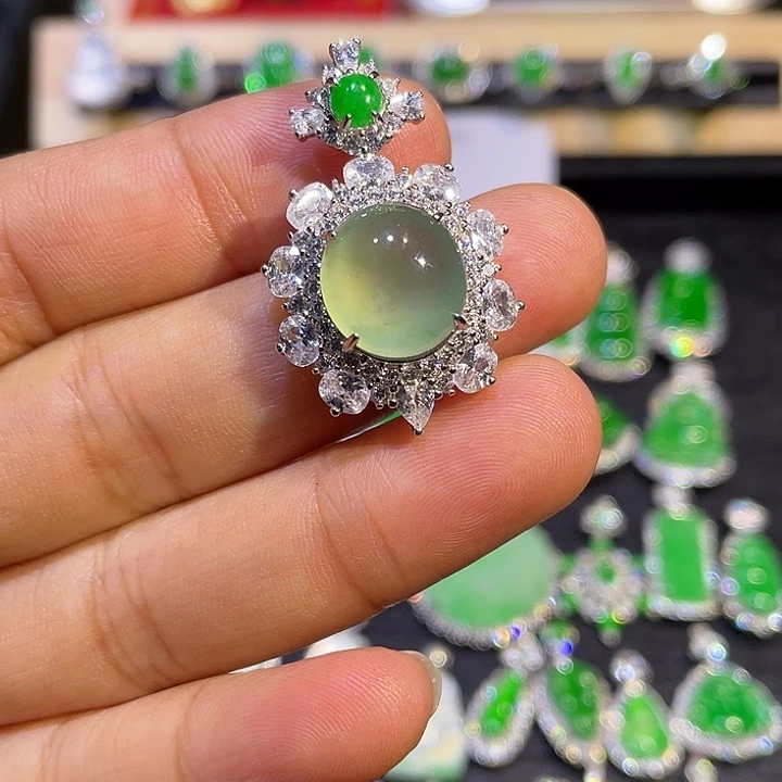 翡翠银S925镶嵌吊坠(不含链)