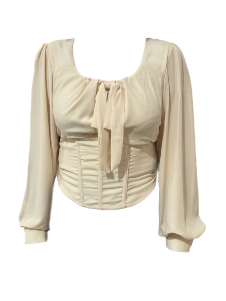 Amy家 微胖mm纯欲风性感高弹打揽鱼骨线衬衫女设计感收腰显瘦上衣