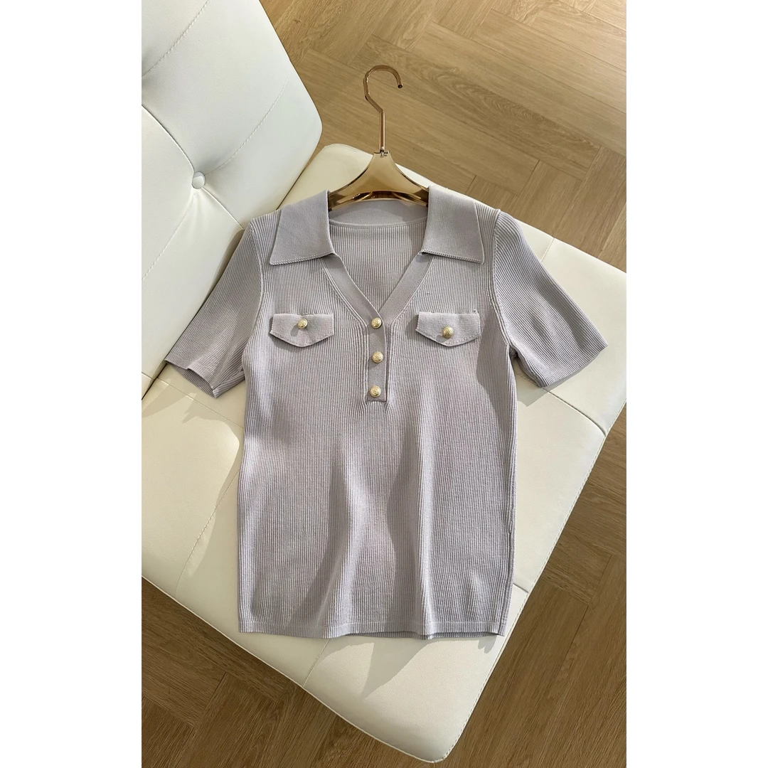 【卡西尔】2025夏季新款时尚修身显瘦polo翻领小香上衣MF-1748