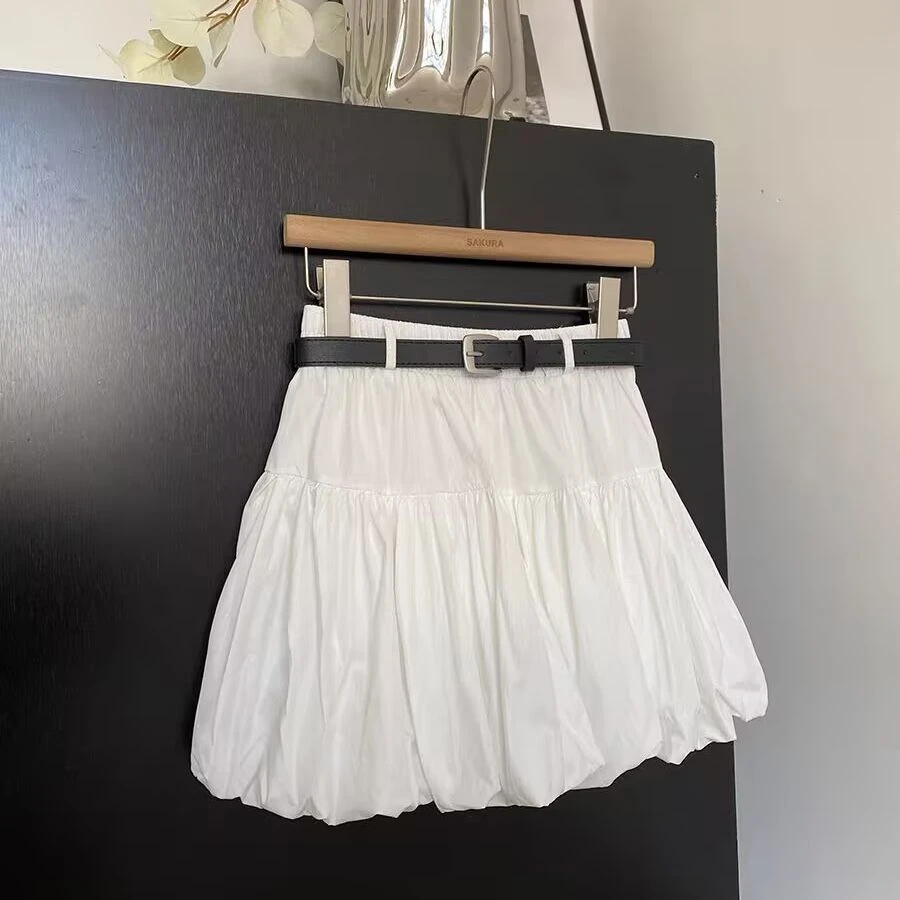 【静静家】专属配皮带高腰显瘦防走光黑色花苞裙女2025春夏新款