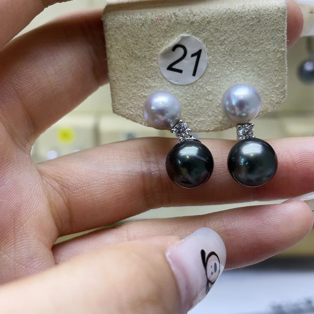 银S925镶嵌海水珍珠耳饰