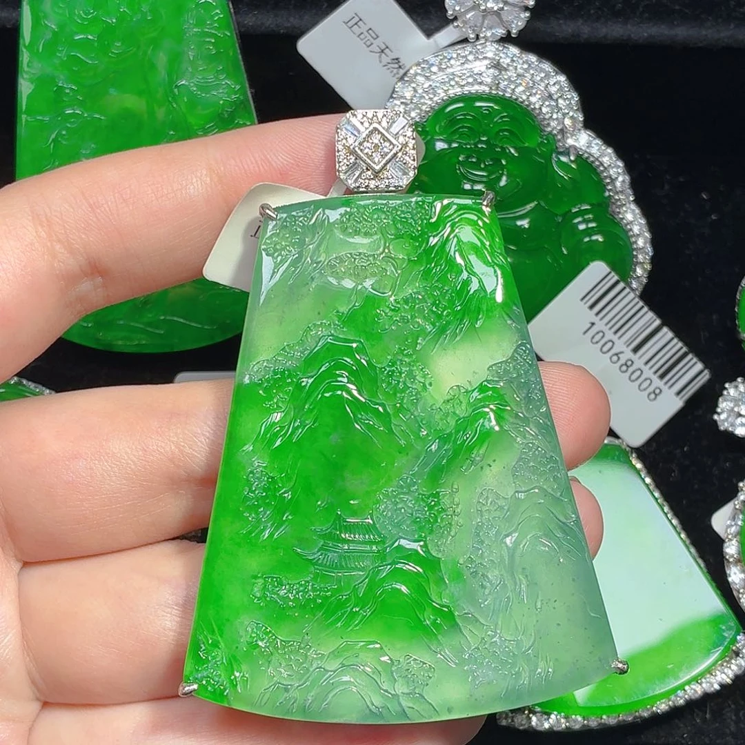 翡翠银S925镶嵌颈饰天然A货翡翠