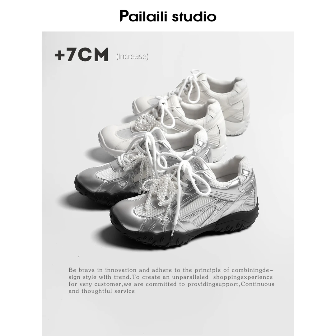 PAILAILI内增高7cm月牙底蕾丝珍珠带内增高休闲阿甘鞋德训鞋P2776