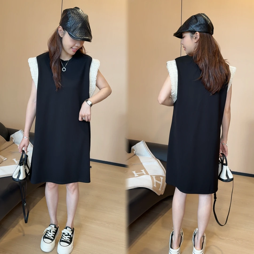二姐的宝藏夏季撞色拼接木耳边无袖时尚显瘦连衣裙#25215