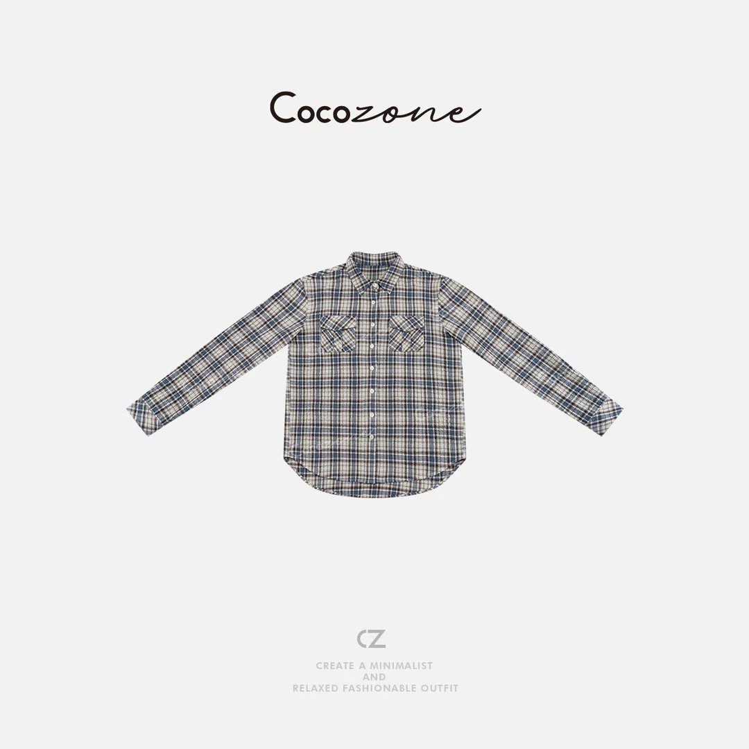 COCO ZONE刘一一“牛津街”新款格纹百搭显瘦长袖衬衫CD1A0191