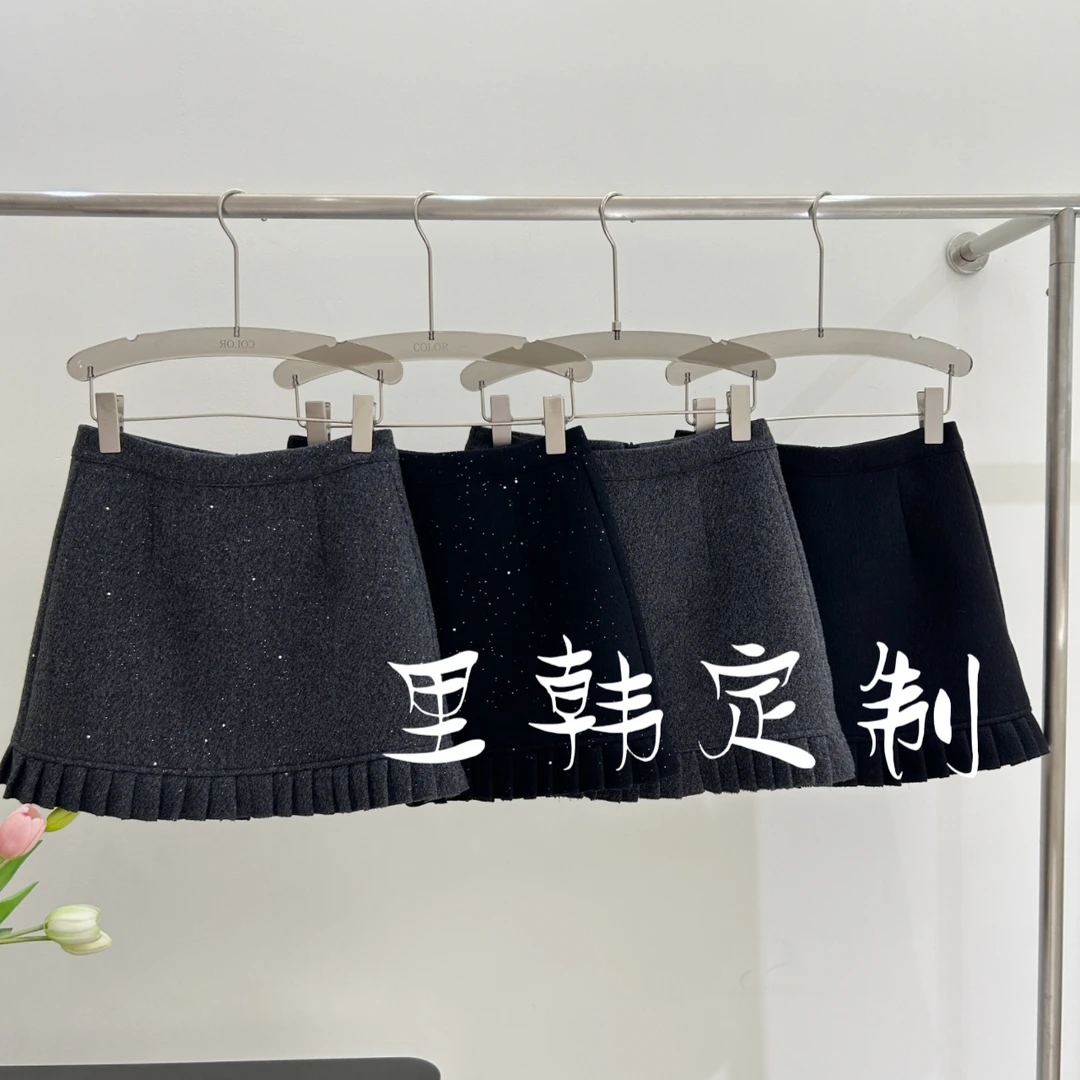 【里韩定制】毛呢短裙女2025秋冬新款高腰显瘦百搭亮闪A字裙33373