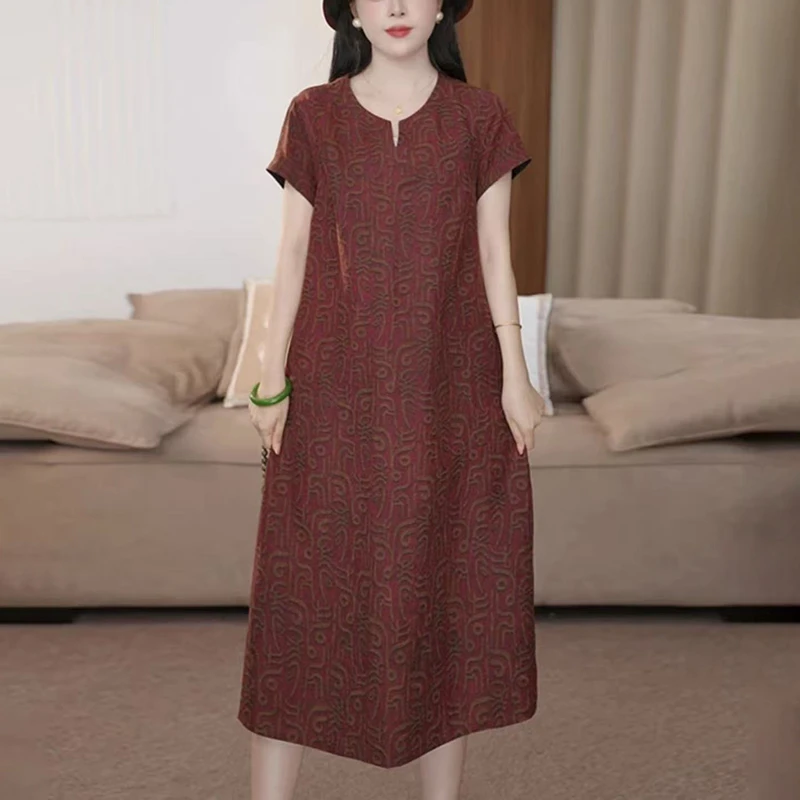 时尚浪漫休闲连衣裙女2025夏季新款气质妈妈香云纱宽松显瘦裙子