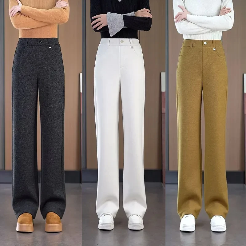 【绵羊毛+天丝】2025冬高腰直筒垂感显瘦时尚百搭休闲长裤松紧腰女