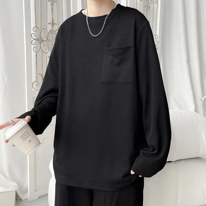 2025春季新款简约基础百搭长袖t恤男青少年宽松简约纯色打底