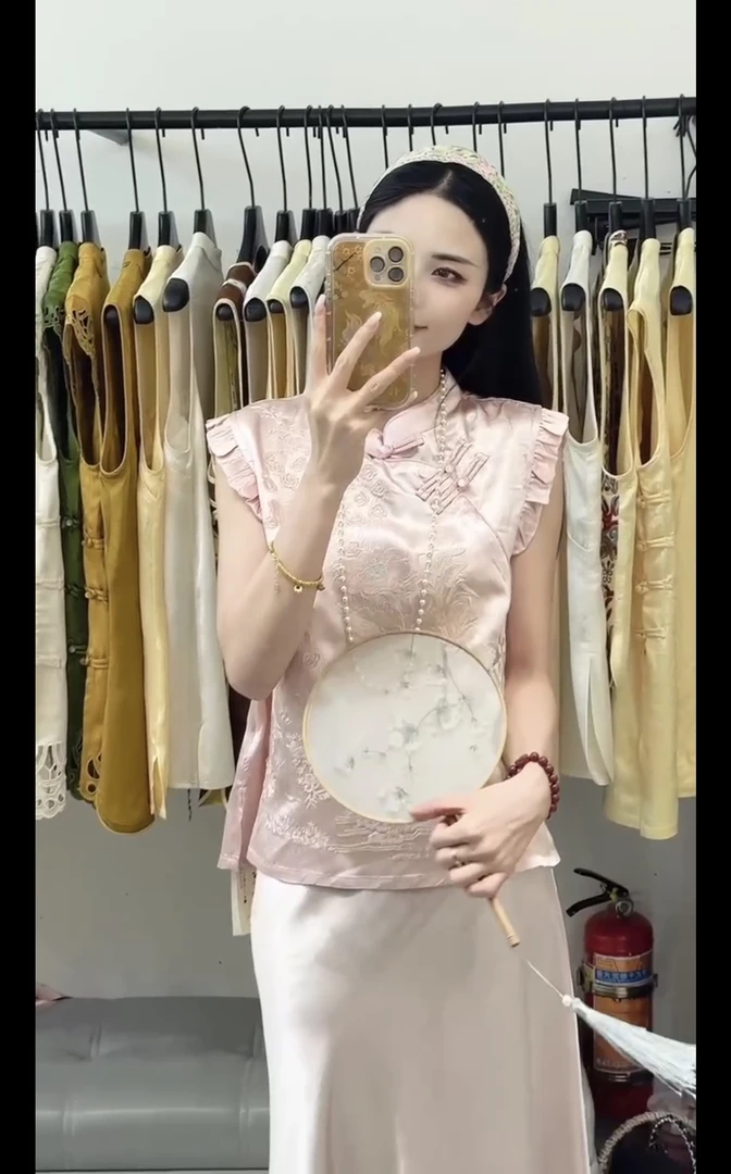 （刘敏服装）1628款新中式国风复古温柔减龄粉色小飞袖夏季小衫