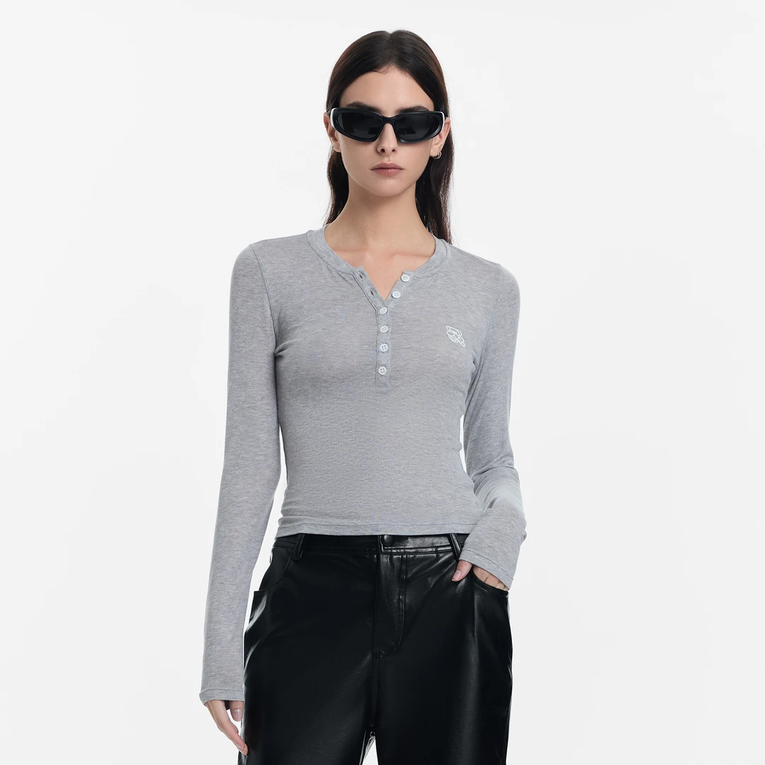 CALLED BACK早秋新款针织休闲时尚薄款圆领宽松灰色长袖开衫